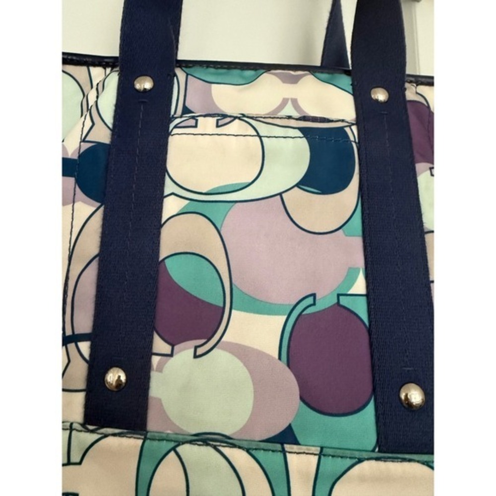 Coach Poppy Signature Tote Bag Multicolor Purple Teal Canvas M1163-117178 Flaw - Picture 8 of 17
